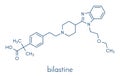 Bilastine antihistamine drug molecule. Skeletal formula.