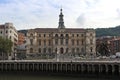 Bilbao baroque town hall on the right bank of the estuary of bilbao, nervion river, basque country, spain