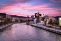 The Guggenheim Museum, Nervion River and La Salve Bridge at Pink Sunset in Bilbao Royalty Free Stock Photo