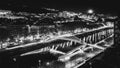 Bilbao cityscape and pedestrian zubizuri bridge at night, Bilbao, Basque country, Spain Royalty Free Stock Photo