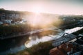 Bilbao cityscape and pedestrian Zubizuri bridge, Spain Royalty Free Stock Photo