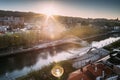 Bilbao cityscape and pedestrian Zubizuri bridge, Spain Royalty Free Stock Photo