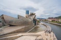 Bilbao cityscapes, with the landmark and River Nervion at dusk, Bilbao, Basque Country, Spain Royalty Free Stock Photo