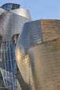 Bilbao downtown Guggenheim museum titanium metallic facade. Cultural Spain