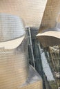 Bilbao downtown Guggenheim museum titanium metallic facade. Tourism Spain