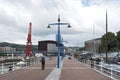 Bilbao downtown with nervion river and boardwalk area, basque co