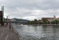 Bilbao downtown with nervion river and boardwalk area, basque co