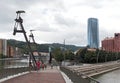 Bilbao downtown with nervion river and boardwalk area, basque co