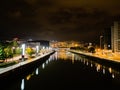 Bilbao night view. Nervion river perpective view, Spain Royalty Free Stock Photo