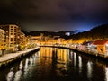 Bilbao night view. Nervion river perpective view, Spain Royalty Free Stock Photo