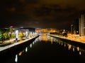 Bilbao night view. Nervion river perpective view, Spain Royalty Free Stock Photo