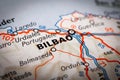 Bilbao on a road map Royalty Free Stock Photo