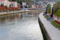 Bilbao scenic cityscape. Bridge over river Nervion in Bilbao. Bilbao landmark, capital of Basque Country, Spain. Colorful autumn. Royalty Free Stock Photo