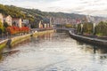 Bilbao scenic cityscape. Bridge over river Nervion in Bilbao. Bilbao landmark, capital of Basque Country, Spain. Colorful autumn.