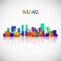 Bilbao skyline silhouette in colorful geometric style.