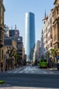 Iberdrola Tower in Bilbao. Headquarters of electric energy company in Spain seen at the end of Elcano street