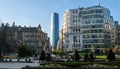 Iberdrola Tower. Headquarters of electric energy company in Spain seen from Moyua Square in Bilbao