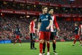 BILBAO, SPAIN - APRIL 20: Saul Niguez and Eneko Boveda in the match between Athletic Bilbao and Athletico de Madrid, celebrated on Royalty Free Stock Photo