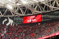 BILBAO, SPAIN - ARPIL 3: Video scoreboard indicates four minutes added, in the match between Athletic Bilbao and Granada Royalty Free Stock Photo