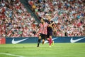 BILBAO, SPAIN - AUGUST 28: Ivan Rakitic of FC Barcelona, and Mikel Balenziaga of Ahtletic Bilbao, in action during the Spanish Lea Royalty Free Stock Photo