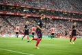 BILBAO, SPAIN - AUGUST 28: Ivan Rakitic and Lionel Messi celebrating a goal of FC Barcelona at the Spanish League match match betw