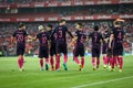 BILBAO, SPAIN - AUGUST 28: Leo Messi, Rakitic, Pique, Suarez, Arda, and Roberto celebrating a goal at the Spanish League match ma