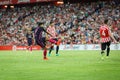 BILBAO, SPAIN - AUGUST 28: Luis Suarez, FC Barcelona player, and Aymeric Laporte, Bilbao player, during the match between Athletic Royalty Free Stock Photo