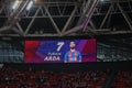 BILBAO, SPAIN - AUGUST 28: Video scoreboard with the image of Arda Turan in the match between Athletic Bilbao and FC Barcelona, ce