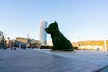 BILBAO, SPAIN-DECEMBER 18, 2021 : Puppy stands guard at Guggenheim Museum in Bilbao, Biscay, Basque Country, Spain. Landmarks. Dog Royalty Free Stock Photo