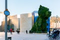 BILBAO, SPAIN-DECEMBER 18, 2021 : Puppy stands guard at Guggenheim Museum in Bilbao, Biscay, Basque Country, Spain. Landmarks. Dog Royalty Free Stock Photo