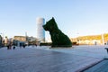 BILBAO, SPAIN-DECEMBER 18, 2021 : Puppy stands guard at Guggenheim Museum in Bilbao, Biscay, Basque Country, Spain. Landmarks. Dog Royalty Free Stock Photo