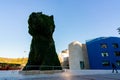 BILBAO, SPAIN-DECEMBER 18, 2021 : Puppy stands guard at Guggenheim Museum in Bilbao, Biscay, Basque Country, Spain. Landmarks. Dog Royalty Free Stock Photo