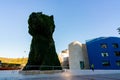 BILBAO, SPAIN-DECEMBER 18, 2021 : Puppy stands guard at Guggenheim Museum in Bilbao, Biscay, Basque Country, Spain. Landmarks. Dog Royalty Free Stock Photo