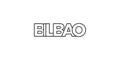 Bilbao in the Spain emblem. The design features a geometric style, vector illustration with bold typography in a modern font. The