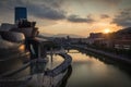 Bilbao, Spain - July 08, 2018- sunset view of modern and contemporary art Guggenheim Museum, designed by American architect Frank Royalty Free Stock Photo