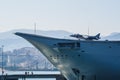 BILBAO, SPAIN - MARCH / 23/2019. The aircraft carrier of the Spanish Navy Juan Carlos I in the port of Bilbao, open day to visit