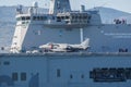 BILBAO, SPAIN - MARCH / 23/2019. The aircraft carrier of the Spanish Navy Juan Carlos I in the port of Bilbao, open day to visit