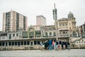 Bilbao, Spain - 28 March 2023 Facade of Bilbao-Abando train station with tourists