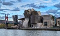 Bilbao, Spain march 27th 2024: Nervion river and Guggenheim Bilbao Museum, Bilbao, Spain