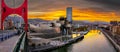 Bilbao, Spain - NOV 20, 2021: awesome evening panoramic view of The Guggenheim Museum designed by Frank Gehry and embankment
