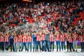 BILBAO, SPAIN - SEPTEMBER 18: Bilbao female team offers the league cup winner to the public before to the match Athletic Bilbao an