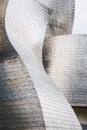 Bilbao, Spain - September, 2022: Closeup view of the curved shapes of the Guggenheim Museum in Bilbao, Spain. Guggenheim Museum