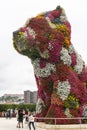 Bilbao, Spain, September 2019: A flower puppy statue in front of Guggenheim Museum in Bilbao, Spain.