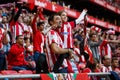 BILBAO, SPAIN - SEPTEMBER 18: Unidentified fans celebrate a goal of Bilbao, during a Spanish League match between Athletic Bilbao Royalty Free Stock Photo