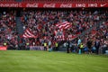 BILBAO, SPAIN - SEPTEMBER 18: Unidentified fans celebrate a goal of Bilbao, during a Spanish League match between Athletic Bilbao Royalty Free Stock Photo