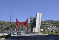 Bilbao, 13th april: Arcos Rojos by Daniel Buren of Salbeko Zubia Bridge from Bilbao city in Spain Royalty Free Stock Photo