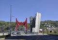 Bilbao, 13th april: Arcos Rojos by Daniel Buren of Salbeko Zubia Bridge from Bilbao city in Spain