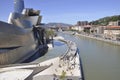 Bilbao, 13th april: Guggenheim Museum Building alongside Nervion River from Bilbao city in Spain