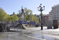 Bilbao, 13th april: Tram on the Bridge Areatzako Zubia architecture from Downtown of Bilbao city in Basque Country of Spain Royalty Free Stock Photo