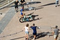 Bilbao triathlon participant September 2023 taking a bicycle